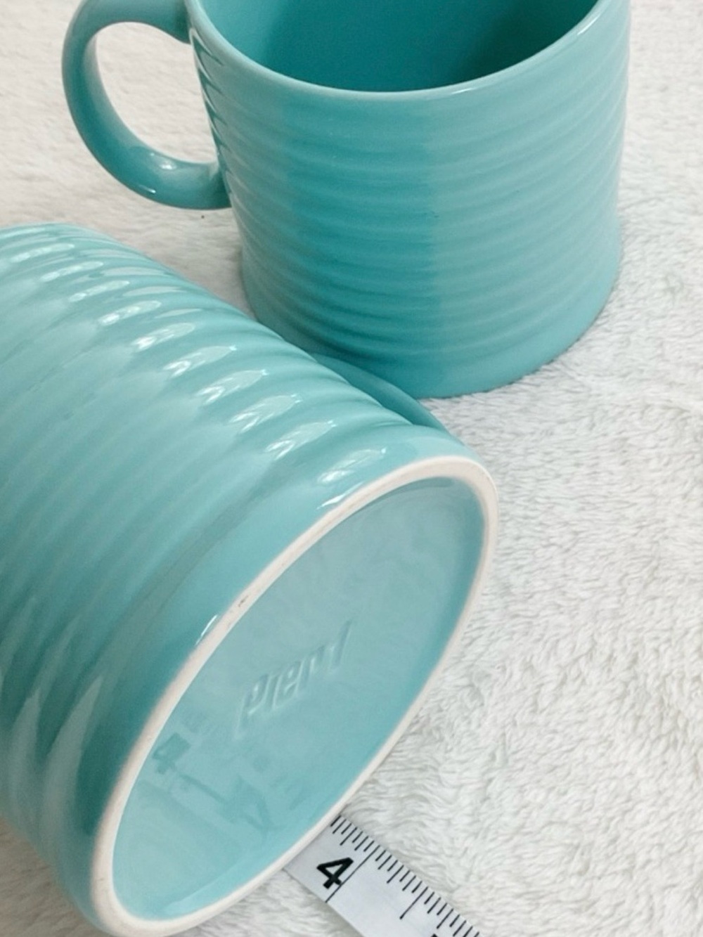 Pier 1 Aqua Turquoise Ribbed Coffee Mugs Set 2 Coastal Cottage - Picture 11 of 12